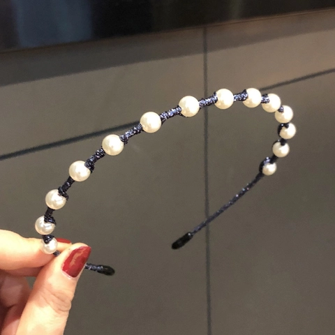 Cerchietto Sottile Elegante Künstliche Perle Artificiali Stile Coreano Accessori Capelli Donna Vintage Temperamento Cerchio Intrecciato