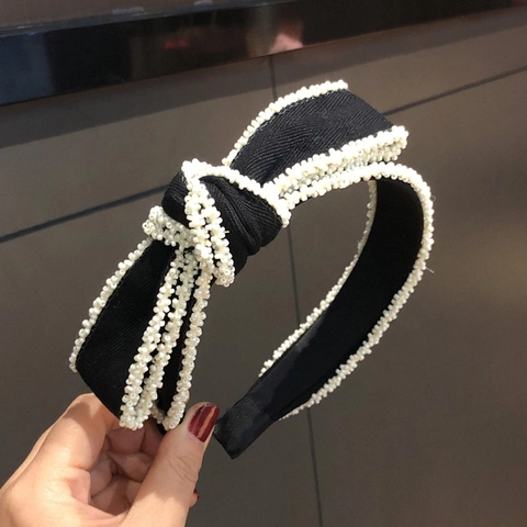 Damen Elegantes Schleife Stirnband Breit Stoff Haarreif Mit Künstlichen Künstliche Perlen Künstliche Perlenbesatz Koreanisches Retro Styling