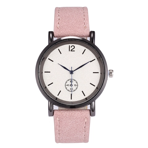 Women Minimalist Quartz Watch Fashion Simple Design PU Leather Frosted Strap Alloy Case Blue Pointers Sub-dial Casual Style