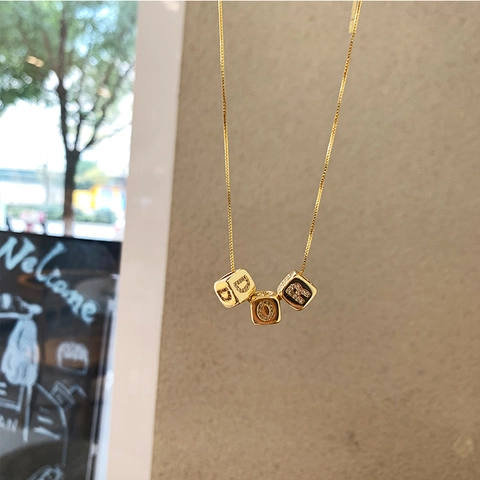 Collier Initiale Plqué Or Cuivre Pendentif Cube Micro Pavé Zircon DIY Bijoux Pour Femmes