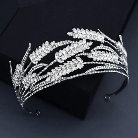 Braut Tiara Krone Weizenähren Blatt Design Legierung Strass Funkelnd Kopfschmuck Für Hochzeit Geburtstag Party Fotografie