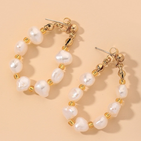 Barok Zoetwaterparel Hoop Oorbellen Voor Dames Elegant Goud Legering Kralen Met 925 Sterling Zilveren Oorknopje