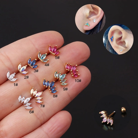Marquise Zirconia Kroon Oorkraakbeen Studs Met Roestvrijstalen Oorsteker Schroefsluiting Piercing