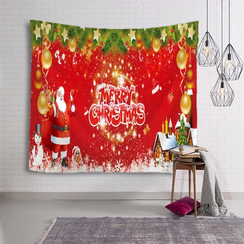 Tapiz De Navidad Para Pared Poliéster Dibujos Animados Papá Noel Reno Muñeco De Nieve Decoración Fiesta Hogar Fondo