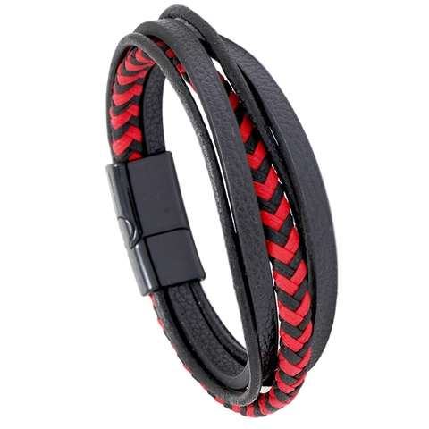 Multi Layer Gevlochten PU Leren Armband Met Legering Magnetische Sluiting Punk Vintage Handgeweven Polsband Voor Heren