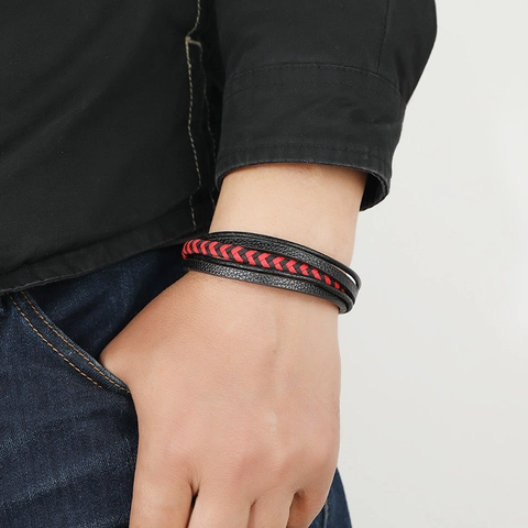 Multi Layer Gevlochten PU Leren Armband Met Legering Magnetische Sluiting Punk Vintage Handgeweven Polsband Voor Heren