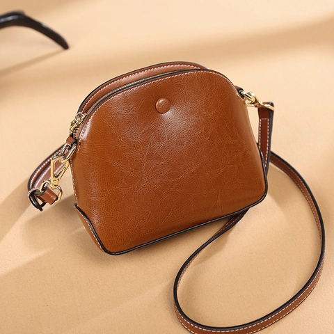 Borsa A Tracolla A Conchiglia In Vera Pelle Cerata Vintage Per Donna Piccola Borsa A Spalla Retrò Borsa A Mano Versatile