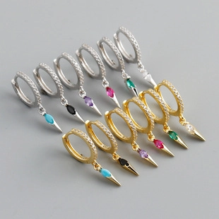 925 Sterling Silver Marquise Zirconia Huggie Hoop Earrings Gold Silver Plated Dangle Spike Earring Fashion Jewelry For Women