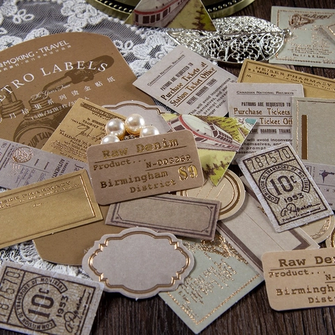 Vintage Retro Etiketten Stickers Met Goudfolie Stempel Decoratieve DIY Esthetische Journaling Scrapbooking Papier