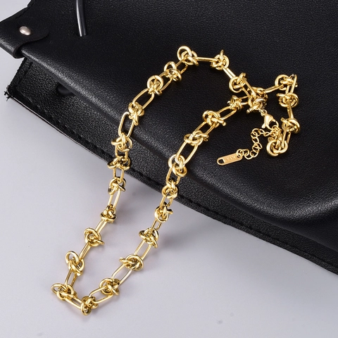 Collana A Catena Grossa Acciaio Inossidabile 316L Placcato Oro 18K Design A Nodo Girocollo Da Donna Stile Punk Hip Hop