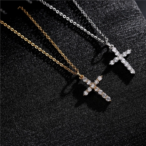 Collana Con Pendente A Croce Classica In Rame Micro Pavé Zircone Gioielli Di Moda Minimalisti Per Donna Uomo