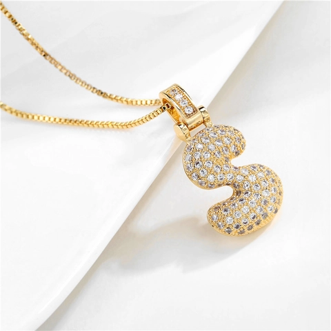 Bubble Buchstabe Anhänger Kette Kupfer Mikropave Zirkonia Vergoldet Hip Hop Alphabet Schmuck Für Damen Herren