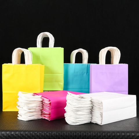 Kraft Paper Gift Bags With Twisted Handles Solid Color Shopping Handbags For Party Packaging Square Bottom Eco Friendly