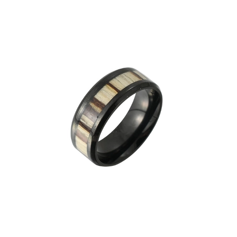 Anello Da Uomo In Acciaio Inossidabile Con Intarsio In Impiallacciatura Di Legno Geometrico Gioielli Di Moda Per Uomo