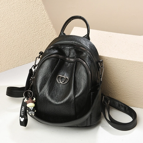 Mochila Pequeña De Cuero PU De Moda Para Mujer Bolso De Hombro Versátil Mochila Casual Con Múltiples Bolsillos Y Amuleto