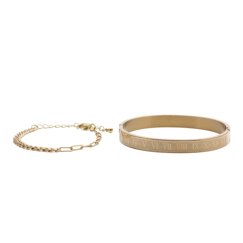 Hip Hop Römische Ziffern Armreif Und Punk Kette Armband Kupfer Edelstahl Geometrisch Gold Schmuck Für Frauen Männer