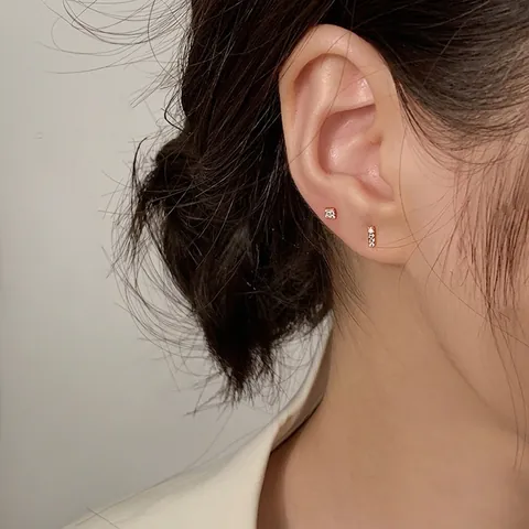 Orecchini A Lobo Geometrici Lega Zircone Con Perno In Argento Sterling 925 Per Donna Gioielli Moderni Quotidiani