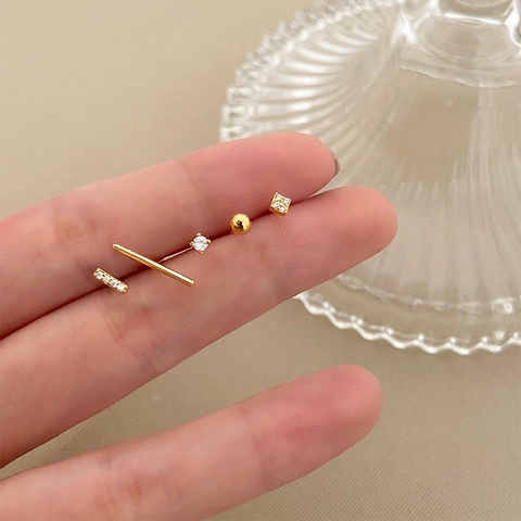 Orecchini A Lobo Geometrici Lega Zircone Con Perno In Argento Sterling 925 Per Donna Gioielli Moderni Quotidiani