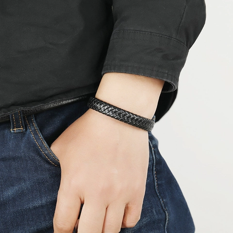 Geflochtenes Kunstleder Armband Für Damen Herren Legierung Magnetverschluss Vintage Punk Armreif Mode Schmuck Geschenk