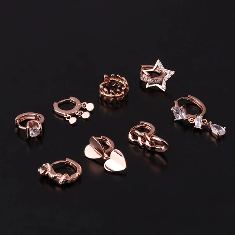 Pendiente De Cartílago Geométrico Cobre Circón Joyería Piercing Hélix Textura Metálica Irregular Moda Para Mujer