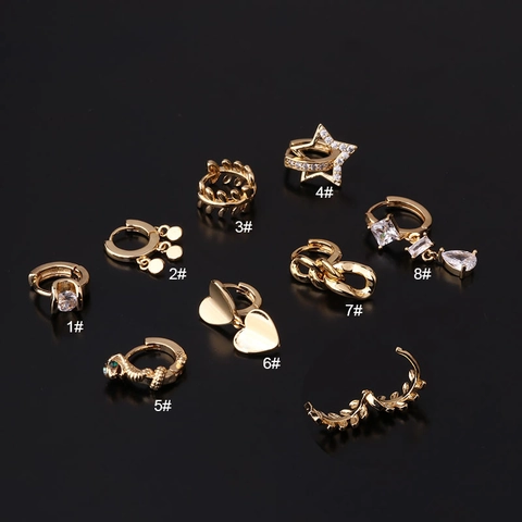 Pendiente De Cartílago Geométrico Cobre Circón Joyería Piercing Hélix Textura Metálica Irregular Moda Para Mujer
