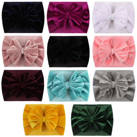 Baby Headband Golden Velvet Soft Nylon Large Bow Elastic Wide Hair Band For Infants Newborn Toddlers Girls