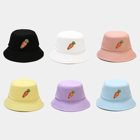Cappello Alla Pescatora In Cotone Con Ricamo Carota Protezione Solare Tesa Larga Stile Coreano Casual Per Donne Uomini