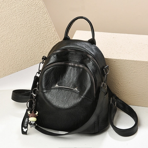 Mochila Pequeña De Cuero PU De Moda Para Mujer Bolso De Hombro Versátil Mochila Casual Con Múltiples Bolsillos Y Amuleto