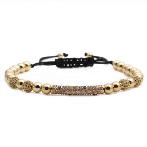 Pulsera Trenzada Mal De Ojo Cuentas De Cobre Micro Pavé Zirconia Cordón Ajustable Joyería De Protección Turca Mujeres Hombres
