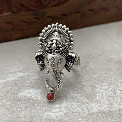 Vintage Elefant Ganesha Ring Retro Silber Legierung Ethnischer Stil Religiöser Schmuck Für Männer Und Frauen