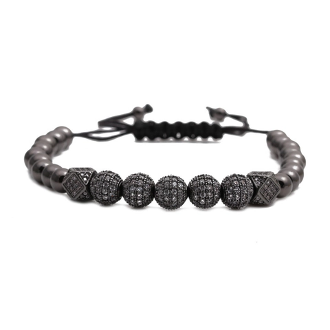 Pulsera De Cobre Con Cuentas Micro Pavé Zirconia Cordón Trenzado Negro Ajustable Joyería De Lujo