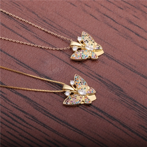 Vlinder Hanger Ketting Koper Kleurrijke Zirkoon Ingelegd Elegante Nieuwigheid Sieraden Voor Vrouwen Meisjes Cadeau