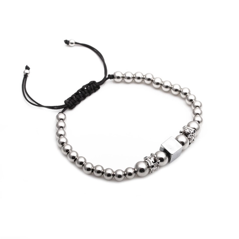 Bracelet Tressé Unisexe Perles En Cuivre Cube Micro Zircon Couronne Réglable