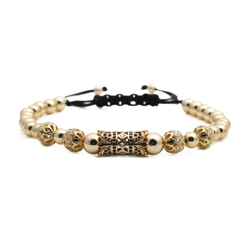 Gevlochten Armband Vergulde Koperen Kralen Zirkonia Geometrische Bedel Verstelbaar Touw Sieraden Unisex