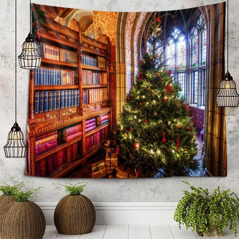 Arazzo Di Natale Da Parete Poliestere Camino Albero Di Natale Motivo Decorazione Casa Dormitorio Sfondo