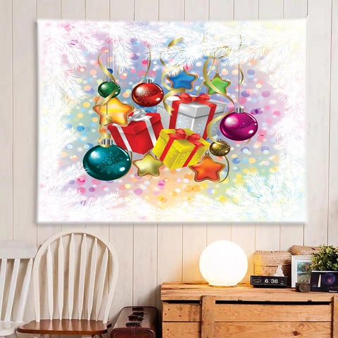 Tapiz De Navidad Para Colgar En La Pared Poliéster Papá Noel Trineo De Renos Escena Nocturna De Nieve De Invierno Para Decoración