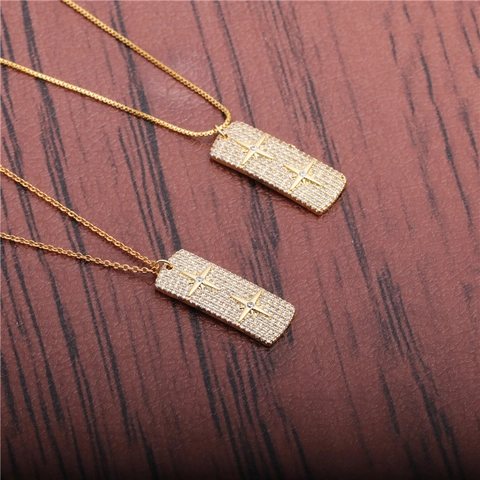 Collana Con Pendente Rettangolare In Rame Zircone Placcato Oro Stella Micro Pave Catena Per Maglione Da Donna