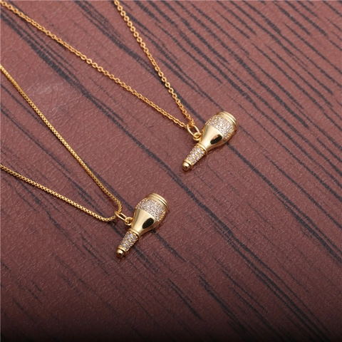 Luxus Gold Mikrofon Champagner Flasche Anhänger Halskette Kupfer Mikro Pave Zirkon Hip Hop Schmuck Geschenk Für Herren