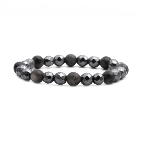 Beaded Bracelet With Faceted Hematite Tiger Eye Lava Stone And Matte Agate Elastic Handmade Unisex Jewelry