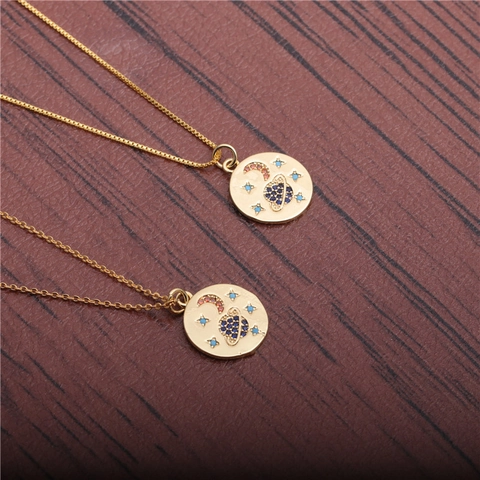 Himmlische Stern Mond Planeten Anhänger Halskette Kupfer Bunte Zirkonia Goldton Schmuck Für Damen Mode Geschenk