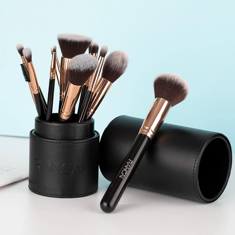 Professional Makeup Brushes Synthetic Fiber Wood Handle With PU Leather Travel Storage Case Face Eye Cosmetic Tools