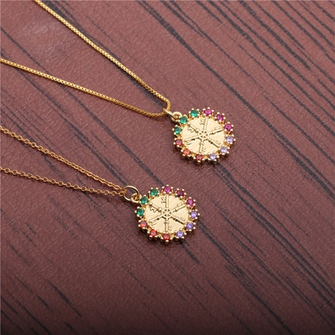 Collar Con Colgante De Timón De Barco Cobre Micro Pavé Circón Colorido Timón Náutico Joyería Chapada En Oro
