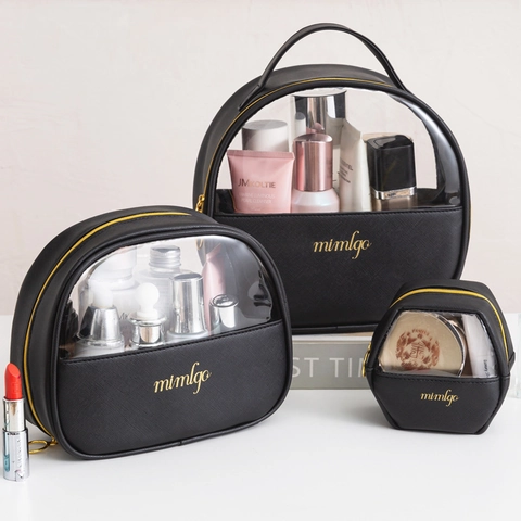 Borsa Per Trucco Pelle PU PVC Trasparente Impermeabile Viaggio Organizzatore Beauty Case Portatile Design Geometrico