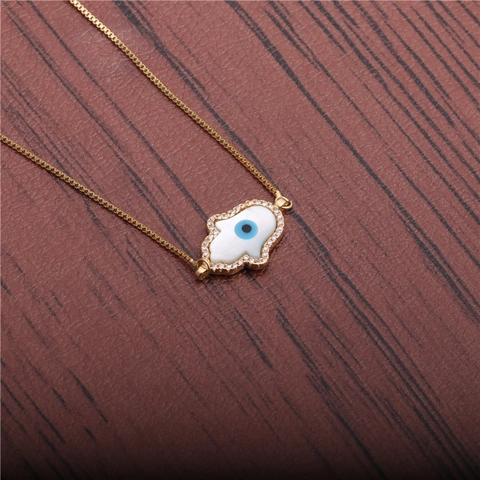 Hand Van Fatima Boze Oog Ketting Voor Dames Koper Zirkoon Micro Ingelegd Wit Schelp Hanger Bescherming Amulet Boho Sieraden