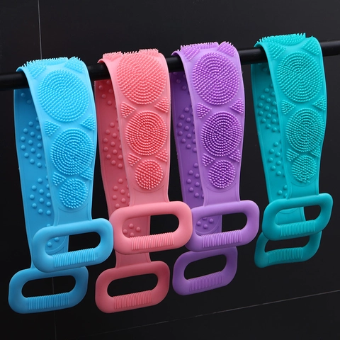 Silicone Back Scrubber Belt Double Sided Soft Shower Bath Towel Body Cleaning Exfoliating Brush With Dual Handles Skin Care