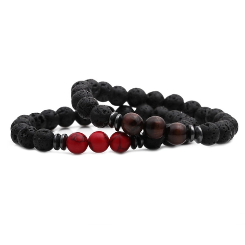 Bracciale Di Perline Pietra Lavica Naturale Occhio Di Tigre Turchese Rossa Distanziatori Metallo Gioielli Yoga Uomo