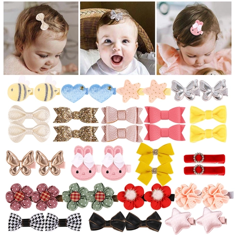 Pinzas Para El Pelo Niñas Niños Cuero Sintético Tela Terciopelo Brillo Lazo Flor Animal Estrellas Corazones Accesorios
