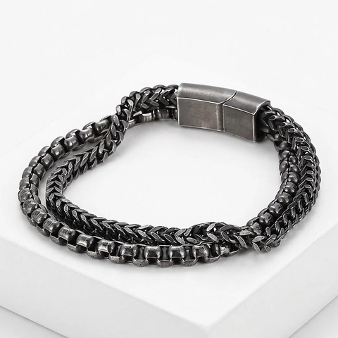 Pulsera De Acero Inoxidable 316L Para Hombre Cadena De Caja Y Trigo Estilo Industrial Retro Joyería