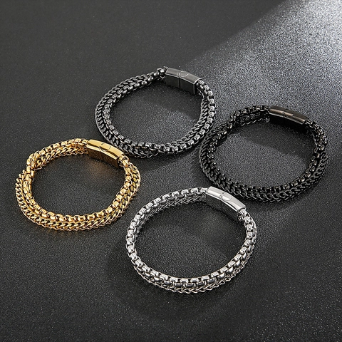 Pulsera De Acero Inoxidable 316L Para Hombre Cadena De Caja Y Trigo Estilo Industrial Retro Joyería