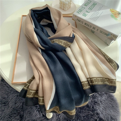 Women's Fashion Polyester Printed Scarf Color Block Geometric Shawl Long Soft Wrap Scarf For Travel Daily Decoration